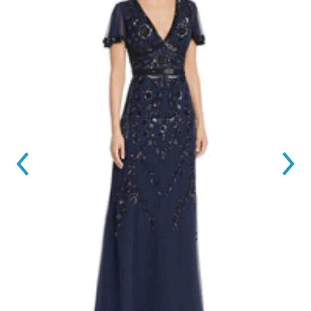 NWT Aidan Mattox long beaded navy blue evening gown Size 2 (MSRP $495) - Picture 1 of 5